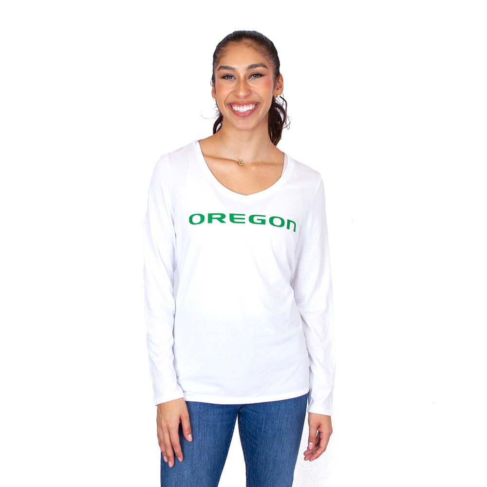 Oregon, McKenzie SewOn, White, Long Sleeve, Tri-blend, Women, Perfect Tri, V-Neck, T-Shirt, 941513